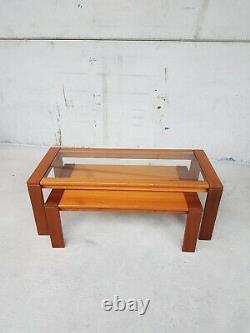 Vtg MID Century Teak Glass Coffee Table Set Of Two Nest Of Tables Side Danois