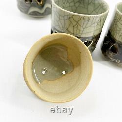 Vtg Rare Somayaki Soma Ware Green Crackle Horse Heart Café Thé Pot 4 Tasses Set