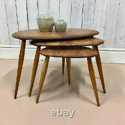 Vtg Set Of MID Century Ercol Pebble Solid Elm Tables Cafés Danois Astro Danois