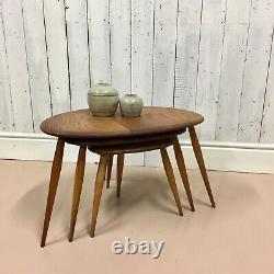 Vtg Set Of MID Century Ercol Pebble Solid Elm Tables Cafés Danois Astro Danois