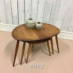 Vtg Set Of MID Century Ercol Pebble Solid Elm Tables Cafés Danois Astro Danois