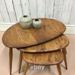 Vtg Set Of MID Century Ercol Pebble Solid Elm Tables Cafés Danois Astro Danois